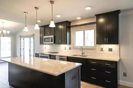 Close up of quartz kitchen countertop with undermount sink in st peters mo home